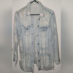 Hot & Delicious Light Blue Distressed Jean Jacket